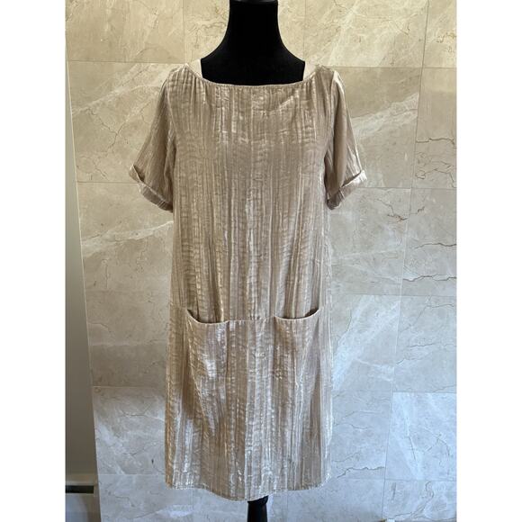 Anthropologie Floreat Crushed Velvet Mini Dress - XS Beige Holiday Cottage Party - Picture 12 of 15